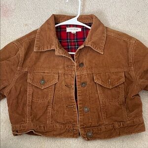 PacSun Tan Corduroy Jacket with Red Plaid Lining